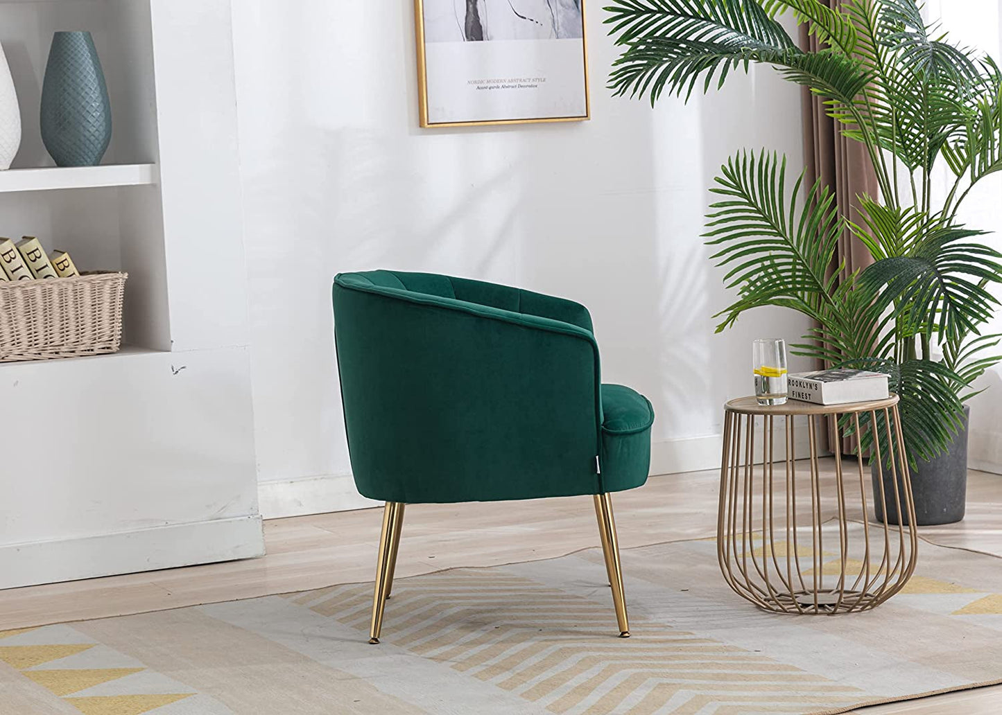 Green Velvet Accent Chair with Golden Legs-3