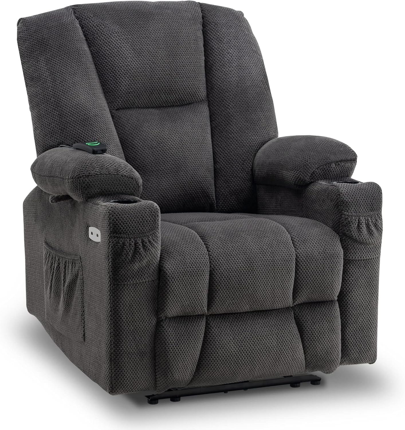 Fabric Electric Power Recliner Chair with Heat and Vibration, Cup Holders, USB Charge Ports, Extended Footrest, Cloth Powered Reclining for Living Room 8015(Grey)-0
