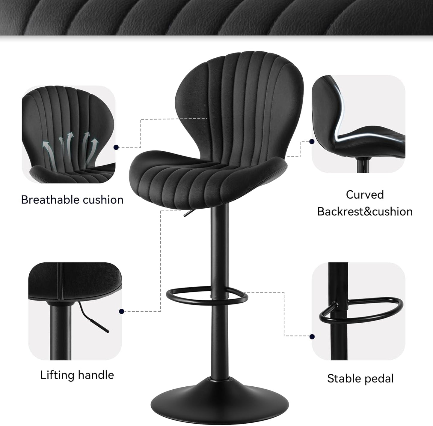 Bar Stools Set of 3 Modern Swivel Bar Chairs, Barstools Counter Height with High Backrest, Easy 3-5 Minute Assembly for Bar, Kitchen, Dining Room Black-2