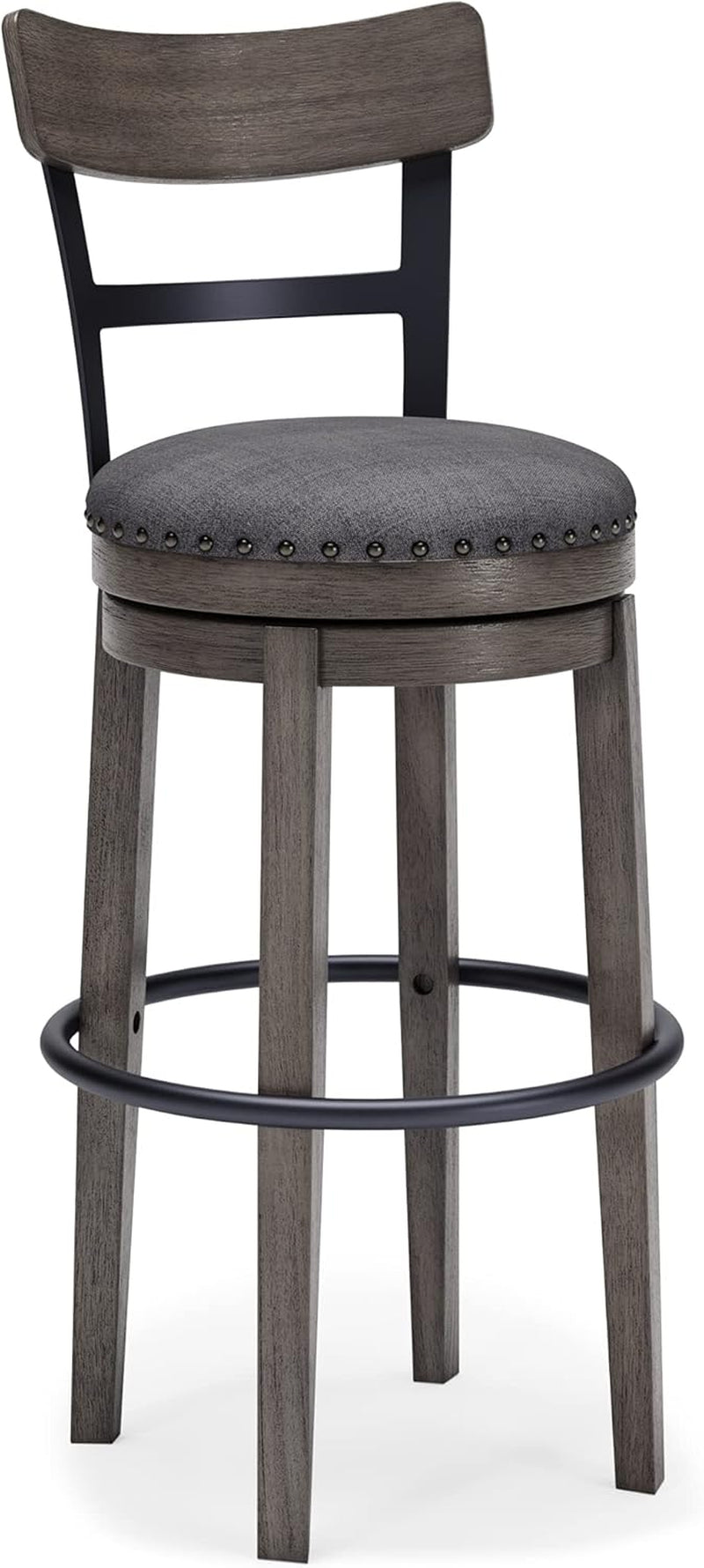 Caitbrook 30" Farmhouse Bar Height Upholstered Swivel Barstool, Gray-0