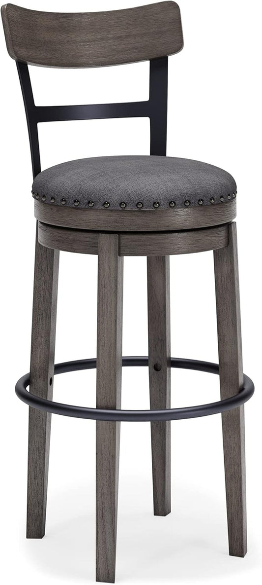 Caitbrook 30" Farmhouse Bar Height Upholstered Swivel Barstool, Gray-0