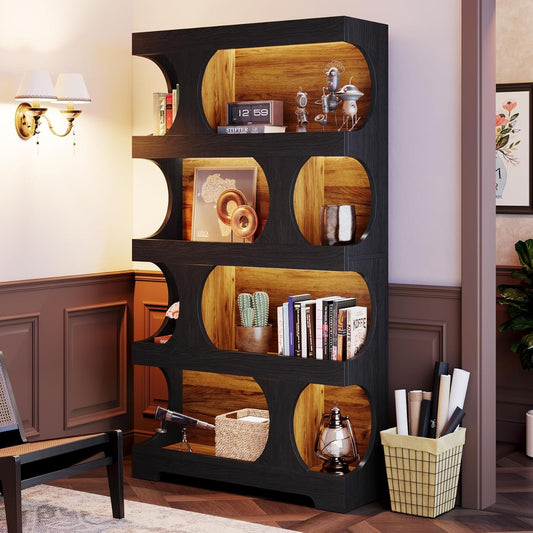 Black 4 Tier S-Shape Bookshelf Tall Modern-0