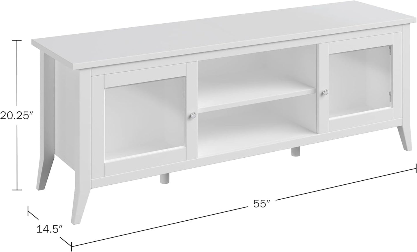 TV Stand - 55-Inch Storage Cabinet with 2 Cubbies and 2 Shelves - Entertainment Center for Living Room, Bedroom, or Entryway (White)-1