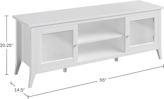 TV Stand - 55-Inch Storage Cabinet with 2 Cubbies and 2 Shelves - Entertainment Center for Living Room, Bedroom, or Entryway (White)-1
