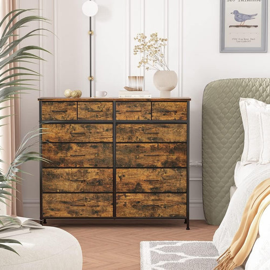 Dresser for Bedroom with 12 Drawers, Tall Fabric Drawer Dresser, Chest of Drawers for Closet, Nursery, Bedside, Living Room, Laundry, Entryway, Hallway(Rustic Brown)-1