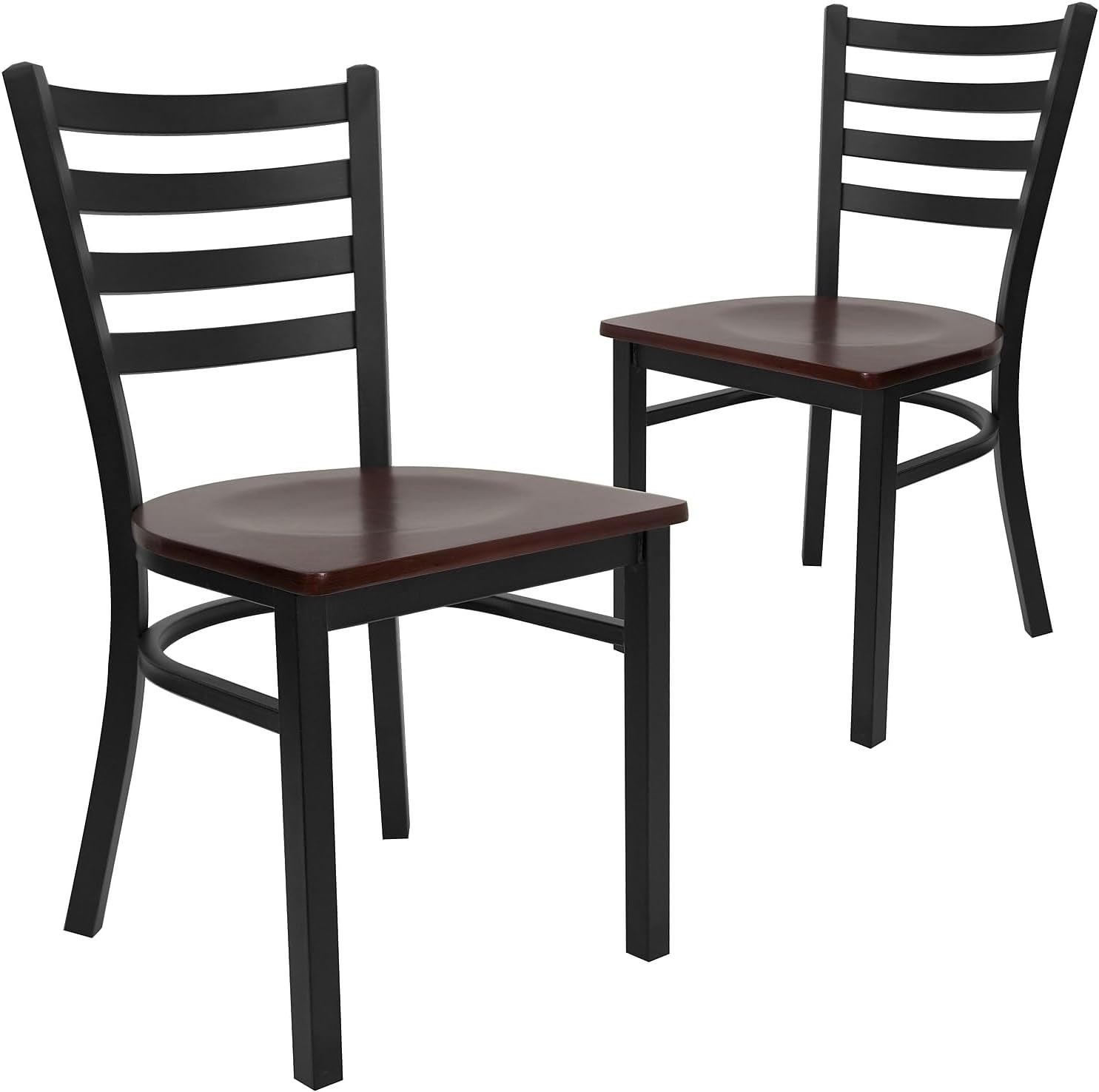 2 Pack HERCULES Series Black Ladder Back Metal Restaurant Chair - Mahogany Wood Seat-0