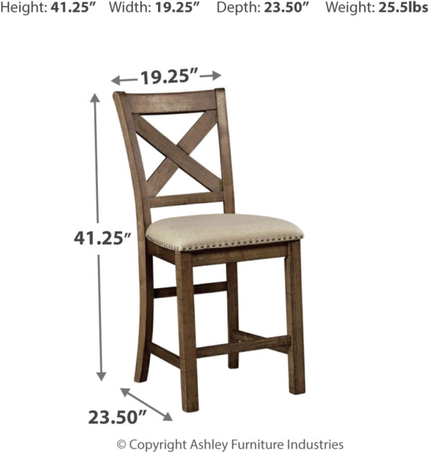 Moriville Rustic Farmhouse 24.5" Upholstered Barstool, 2 Count, Beige & Brown-2