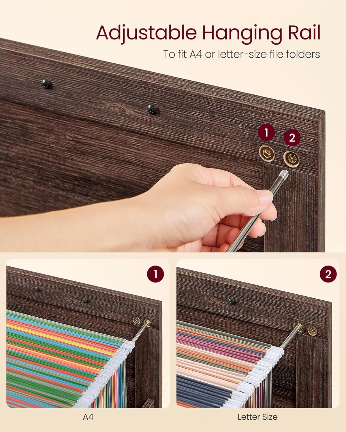 File Cabinet, Filing Cabinet with 2 File Drawers, Printer Stand, Fit A4, Letter Size, Hanging File Folders, Modern Farmhouse Style, for Home Office, Maroon Brown UOFC048K01-4