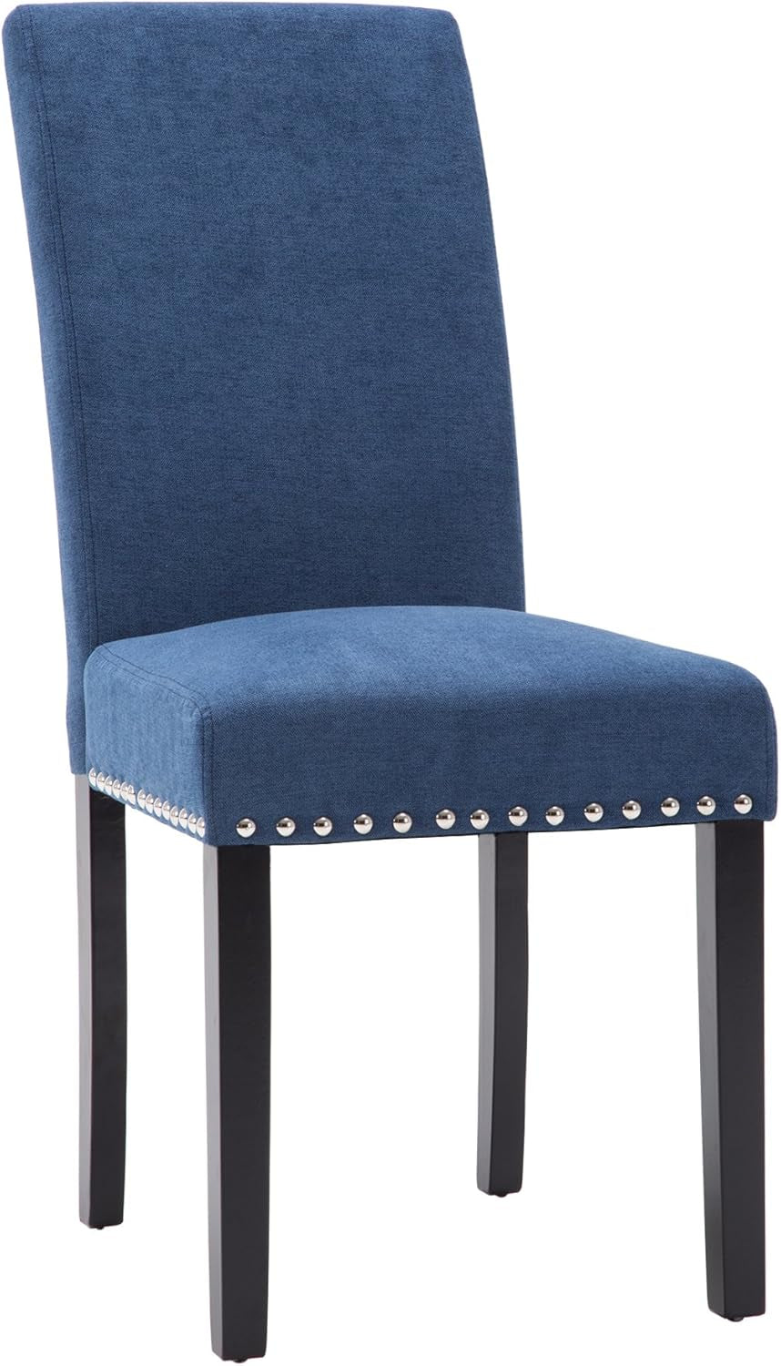 Dining Chair Upholstered Fabric Dining Chairs with Copper Nails,Set of 2,Blue-3