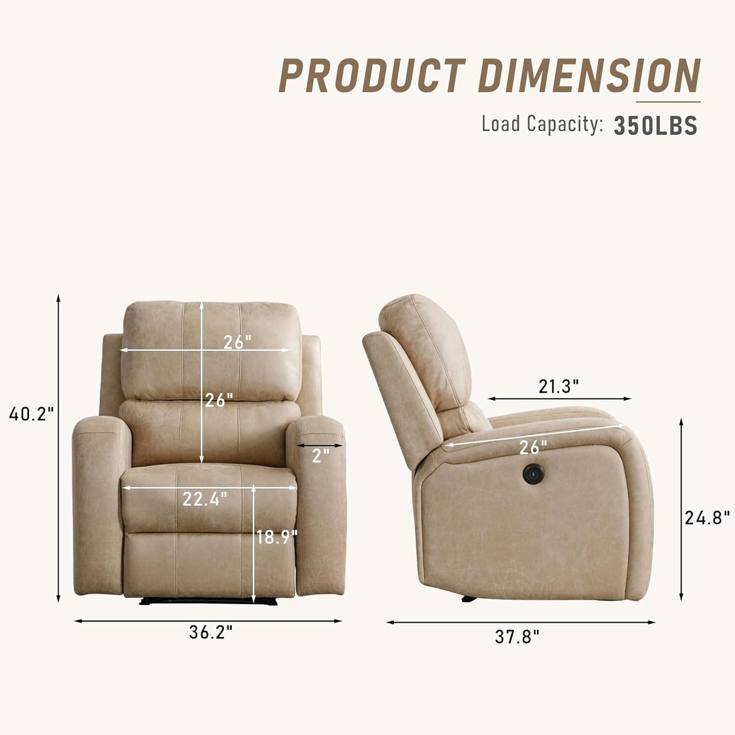 Electric Recliner Chair, Soft PU Leather Power Recliners with Padded Backrest, Single Overstuffed Heavy Duty Reclining Sofa for Living Room Bedroom-2