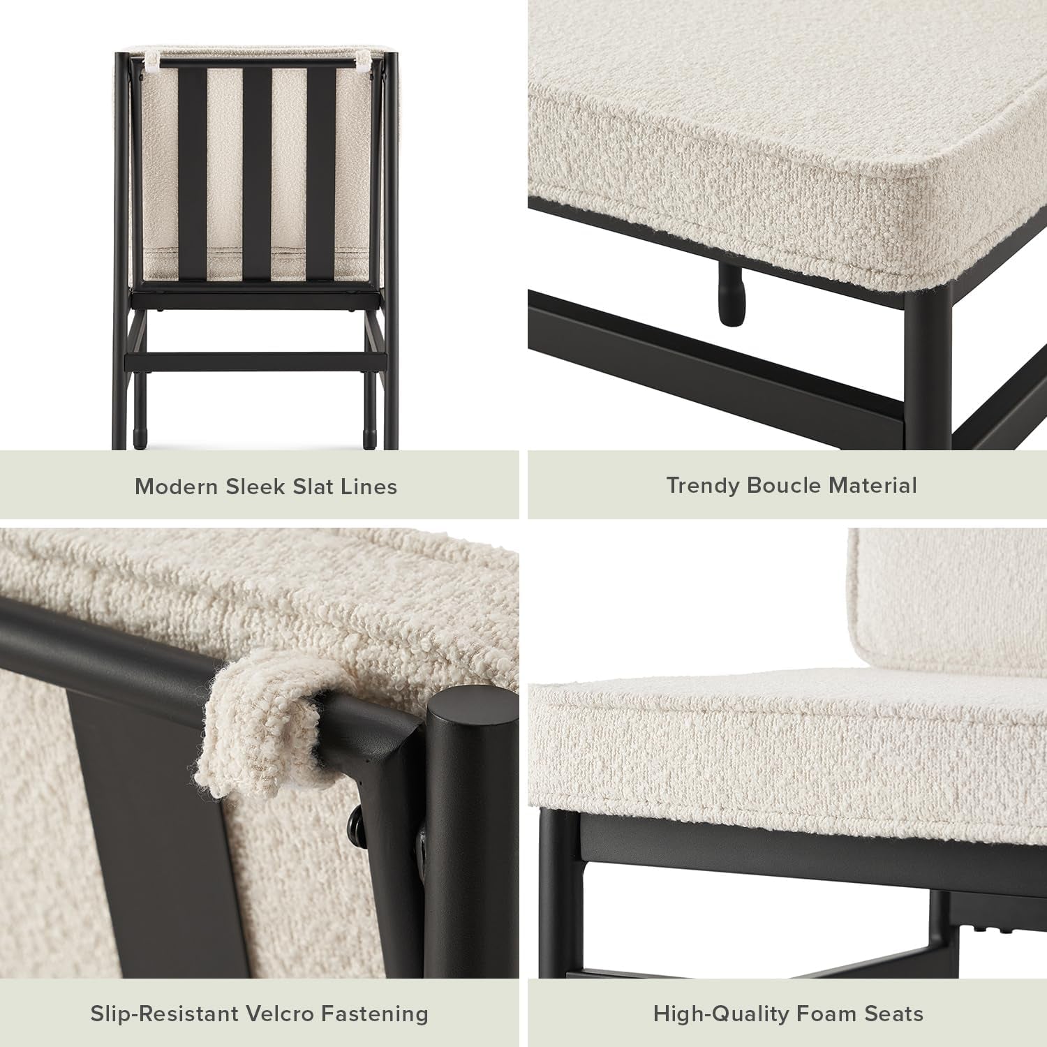 Odelia Dining Chairs, Kitchen Chairs, Dining Room Chairs, Black Dining Chairs, Sturdy Bifma-Certified Rust-Free Metal Frame and Removable Cushion Covers (2, Pearl White Boucle, One Size)-2