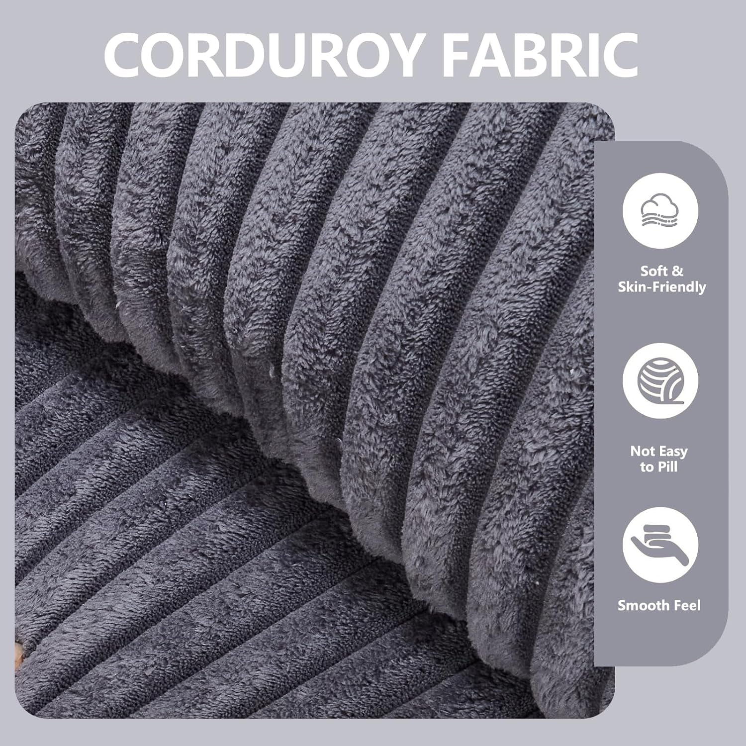 101'' Modular Sectional Sofa, Corduroy Cloud Couch with Ottomans, 3-Seater Convertible L-Shape Sofa with 3 Pillows, Sponge Compression Sofas for Living Room, No Assembly Required, Dark Gray-4