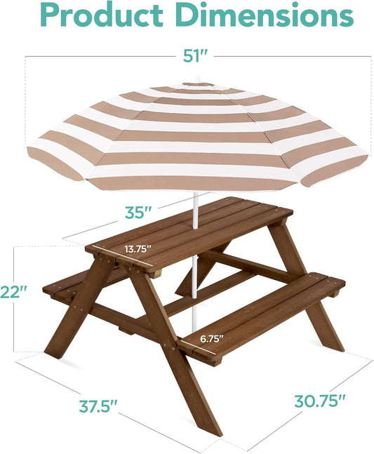 Kids Wooden Picnic Table with Adjustable Umbrella-1