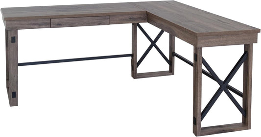 LYS L-Shaped Industrial Desk - Gray Oak Top - 29.50" Height X 67" Width X 52.13" Depth-0