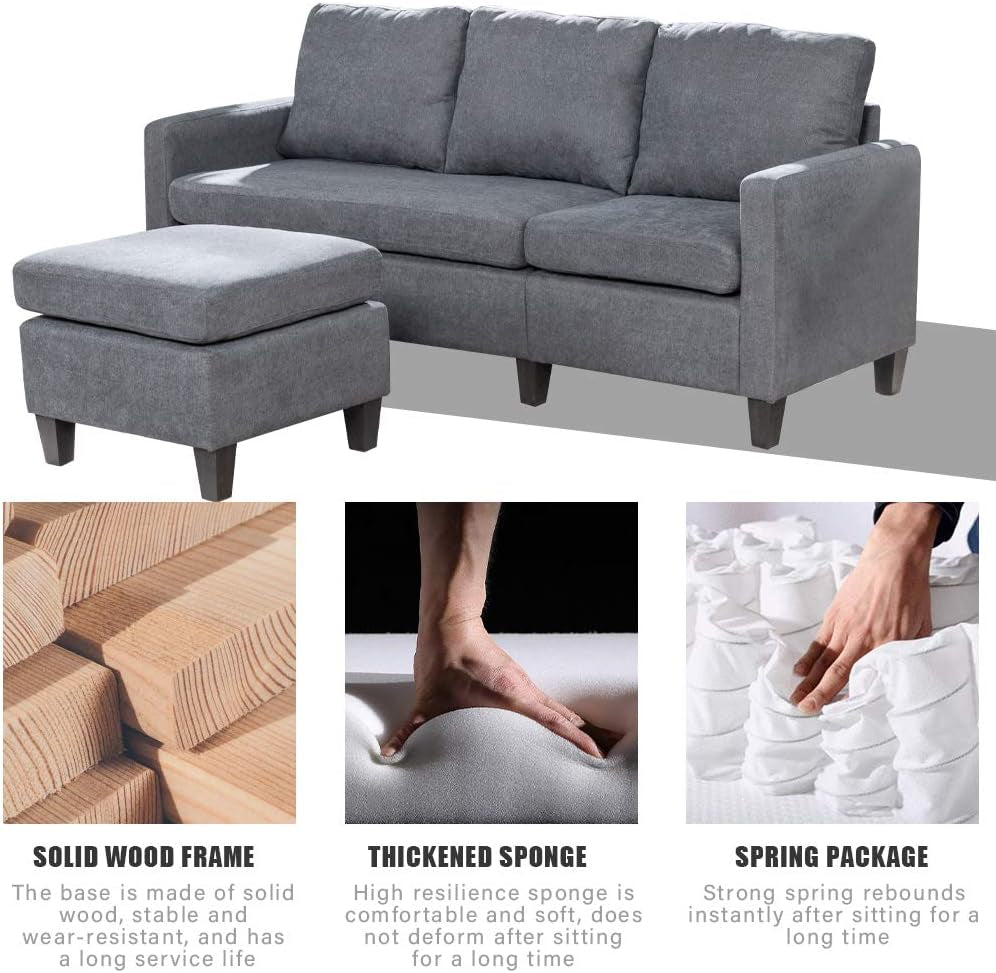 Sofa Sectional Sofa Futon Sofa for Living Room Modern Sofa Couches and Sofas Corner Sofa Furniture Set Sofa Set (Grey)-4