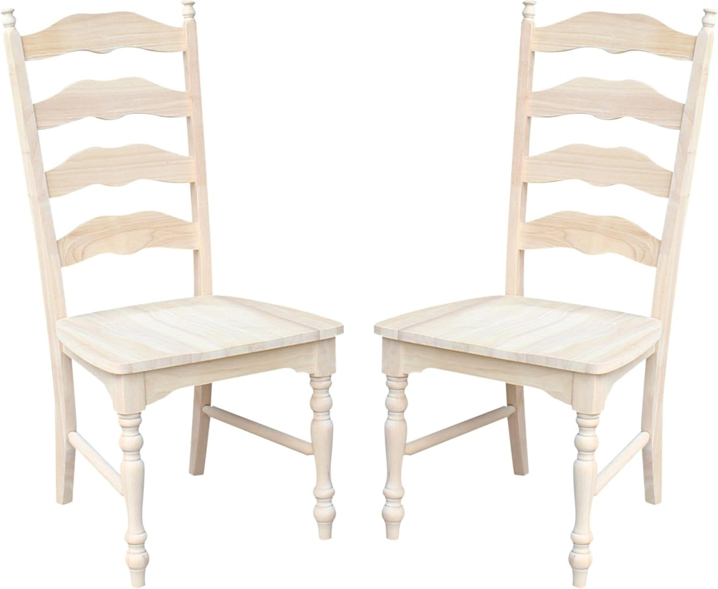 Set of 2 Maine Ladderback Chairs Dining/Kitchen/Study/Balcony, Solid Wood, Parawood Construction, 42.1"H, Ready to Paint or Stain in Any Color, Unfinished-0