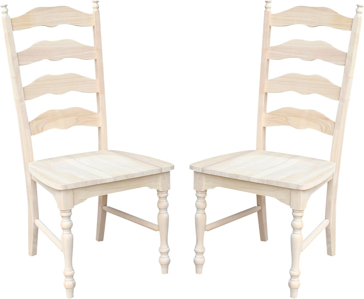 Set of 2 Maine Ladderback Chairs Dining/Kitchen/Study/Balcony, Solid Wood, Parawood Construction, 42.1"H, Ready to Paint or Stain in Any Color, Unfinished-0