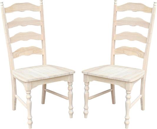 Set of 2 Maine Ladderback Chairs Dining/Kitchen/Study/Balcony, Solid Wood, Parawood Construction, 42.1"H, Ready to Paint or Stain in Any Color, Unfinished-0