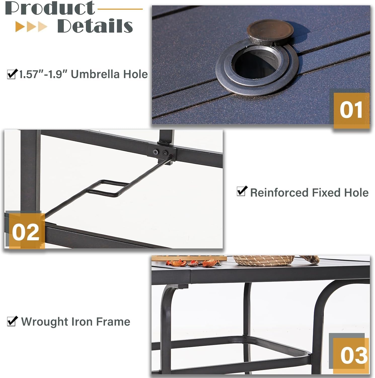 Patio Outdoor Table and Chairs Set with Umbrella Navy, Patio Dining Sets for 6, 7 Pieces Patio Table Set Clearance for Backyard Deck Porch Outside, Metal Table with Hole & Cushioned Rattan Chairs-2
