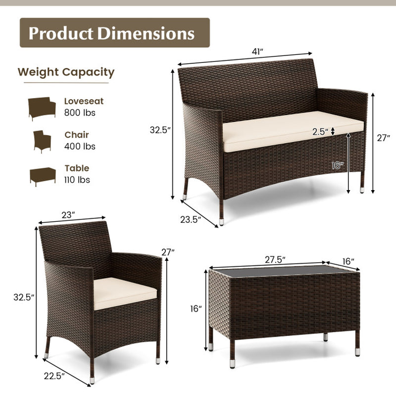 4 Pieces Comfortable Mix Brown Outdoor Rattan Sofa Set with Glass Coffee Table-3
