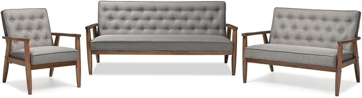 Grey Mid-Century Modern Fabric 3-Piece Sofa Set-0