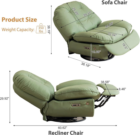 Power Swivel Glider Recliner Chair, Electric Lift Rocker Reclining Chair for Living Room with USB Charger Port, Phone Holder, Bluetooth Speaker, Voice Wake-Up Function, Faux Leather (Green)-1