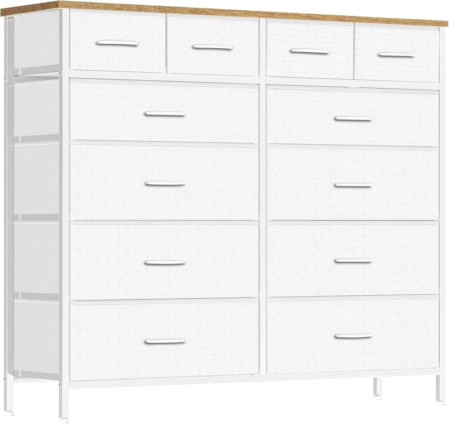 Compact 12 Drawers Dresser for Bedroom, Fabric Storage Tower, Chest of Drawers with Retro Wood Top for Closet, Nursery, Living Room-0