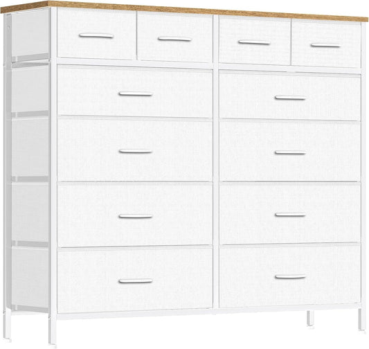 Compact 12 Drawers Dresser for Bedroom, Fabric Storage Tower, Chest of Drawers with Retro Wood Top for Closet, Nursery, Living Room-0