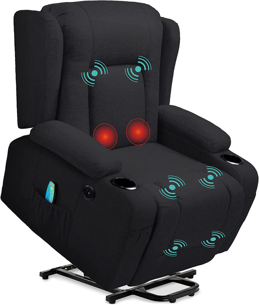 Electric Power Lift Linen Recliner Massage Chair (Black)-0