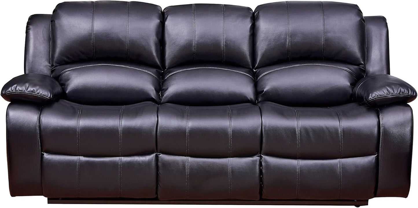 2PC Bonded Leather Recliner Set, Sofa, Loveseat, 8018, Black-3