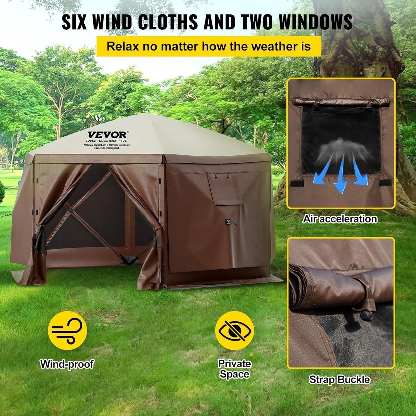 12x12 Brown Beige 6-Sided Pop-Up Screen Tent-2