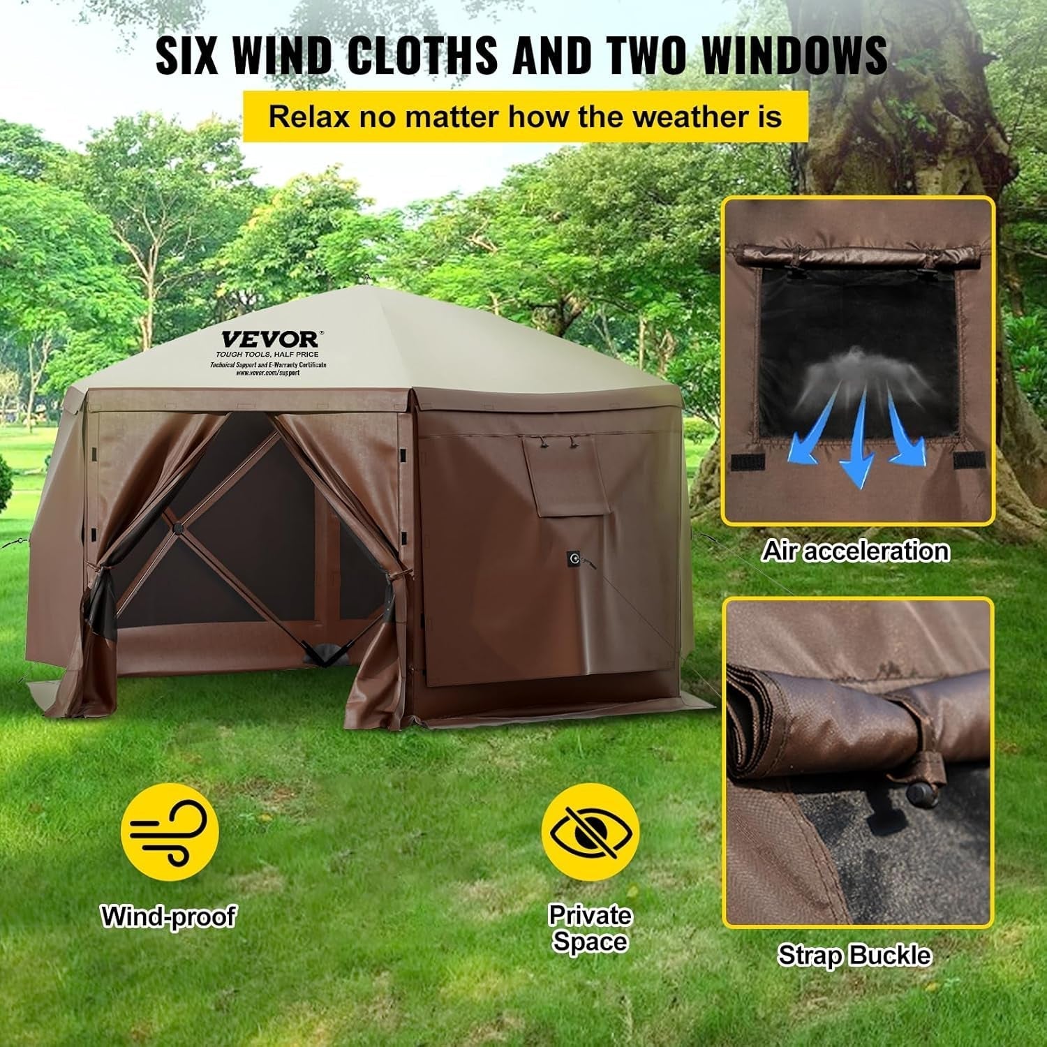 12x12 Brown Beige 6-Sided Pop-Up Screen Tent-2