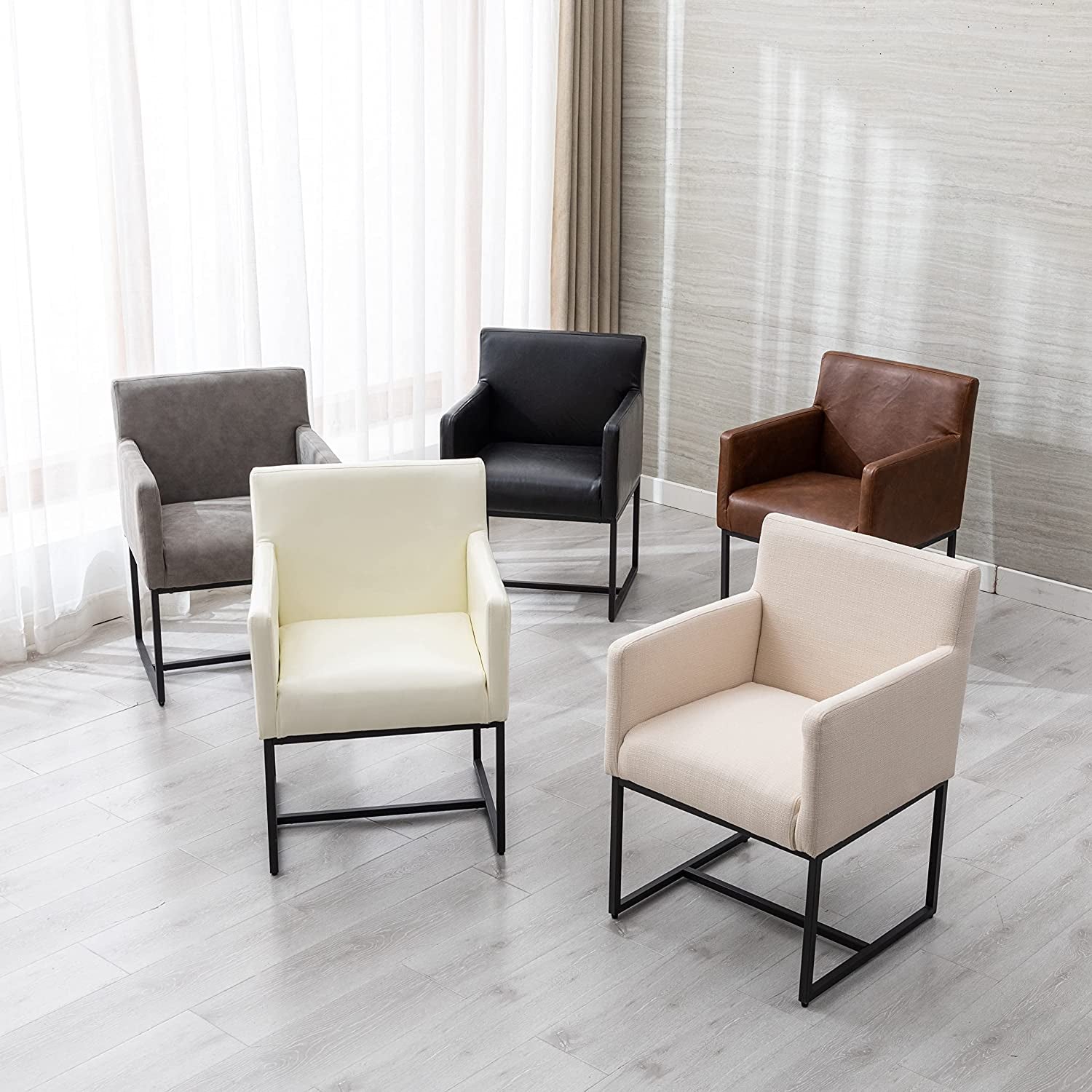 Cream Armrest Upholstered Dining Chairs Set of 4-1