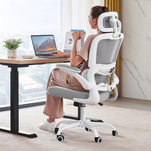 Office Chair Ergonomic Desk Chair, 330 LBS Home Mesh Office Desk Chairs with Wheels, Comfortable Gaming Chair, High Back Office Chair for Long Hours, Office Chair for Study and Work (Grey)-0