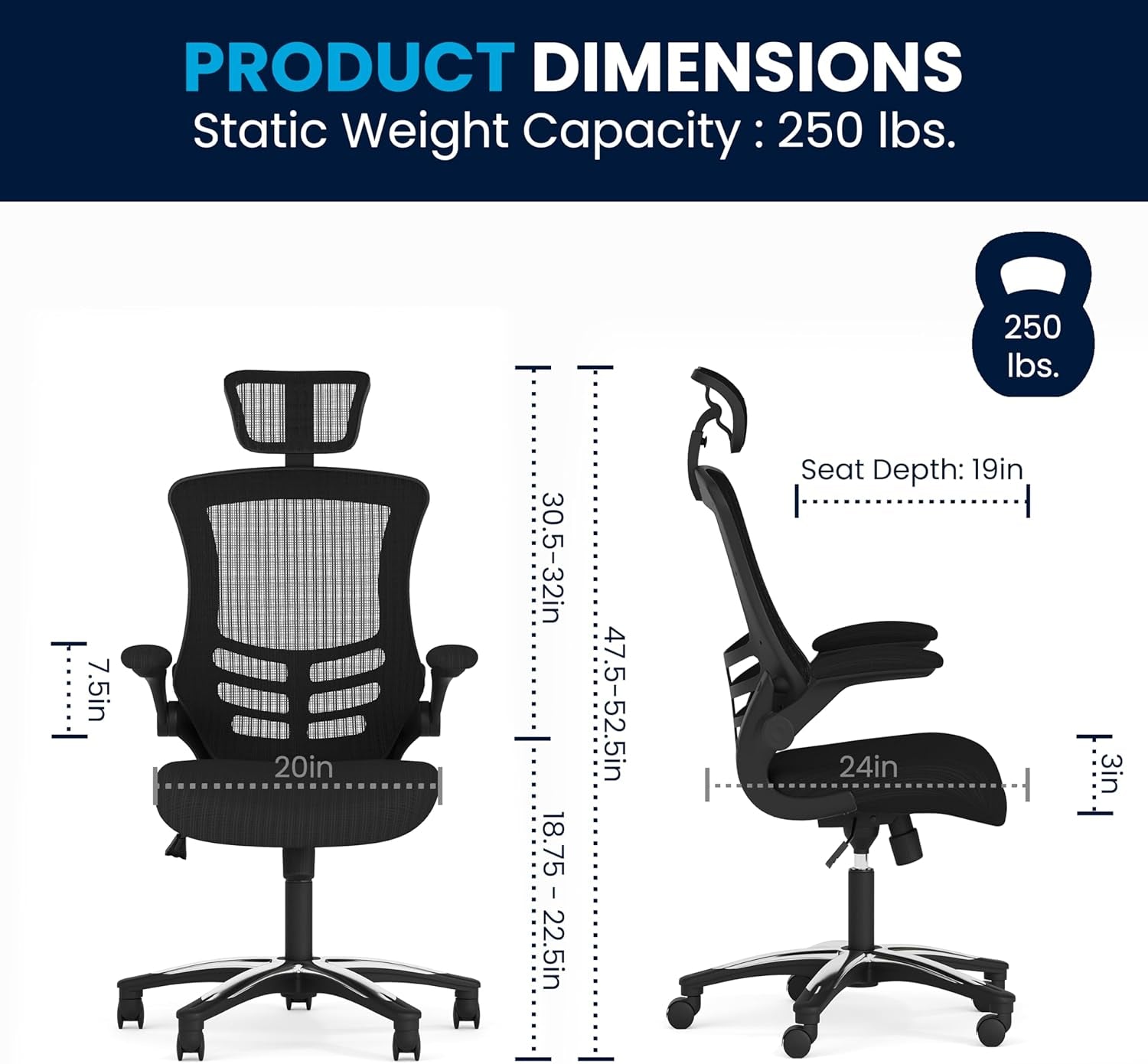 Kelista High-Back Swivel Office Chair with Adjustable Lumbar Support and Seat Height, Ergonomic Mesh Desk Chair, Black-2