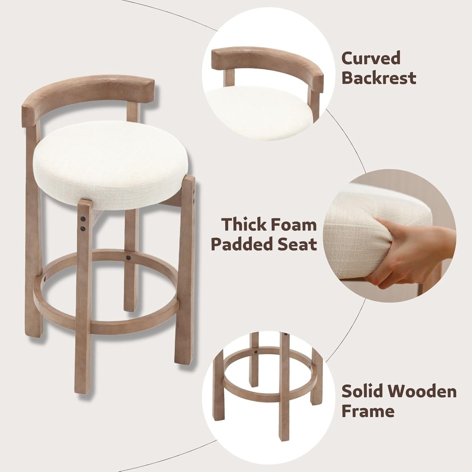 Beige Modern Wood Counter Stools (Set of 2)-4