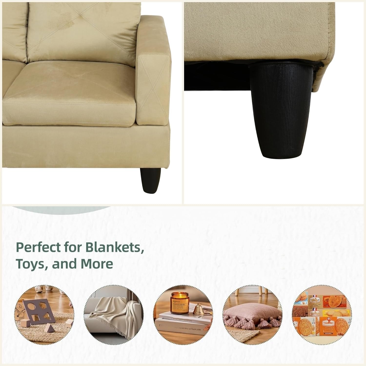 L Shaped Sectional Couch Sofa, Modern Couches for Living Room, Comfy 4 Seat Modular Sectional Sofa with Ottoman Storage for Bedroom Apartment, Beige-3