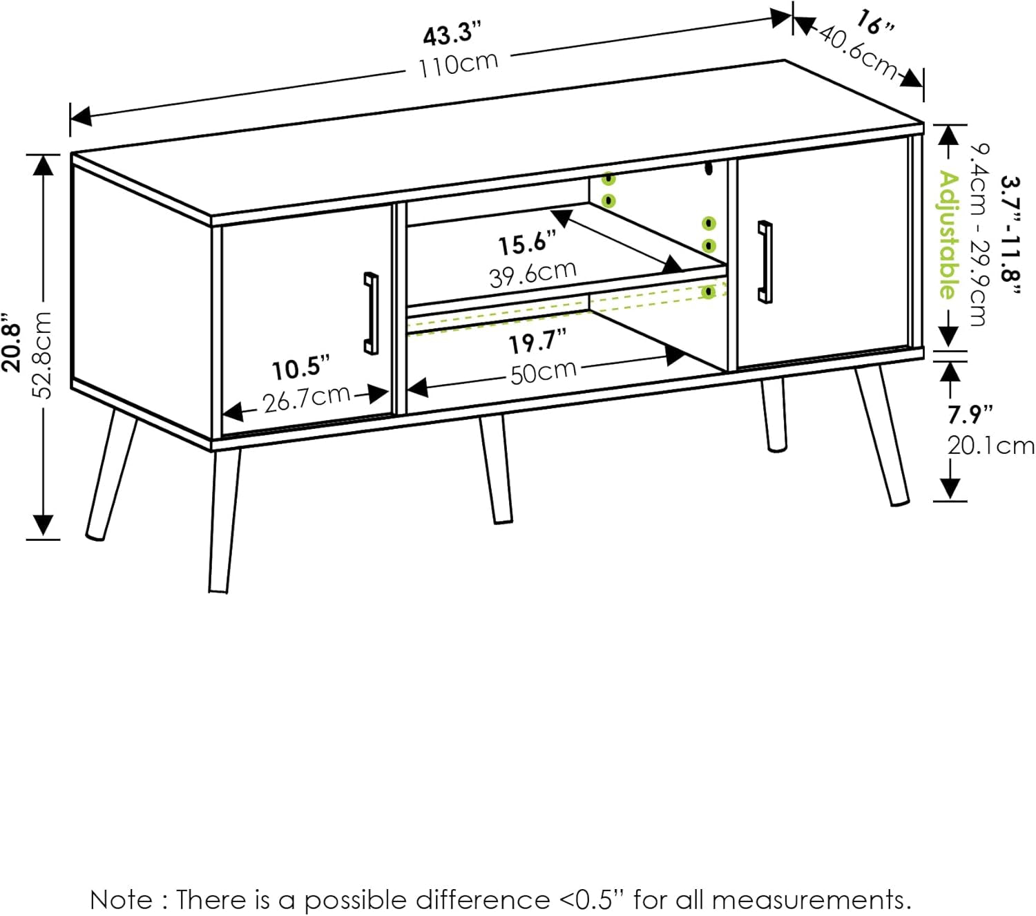 Claude Mid Century Style Wood Legs TV Stand for TV Size up to 50 Inch with Two Cabinets, French Oak-1