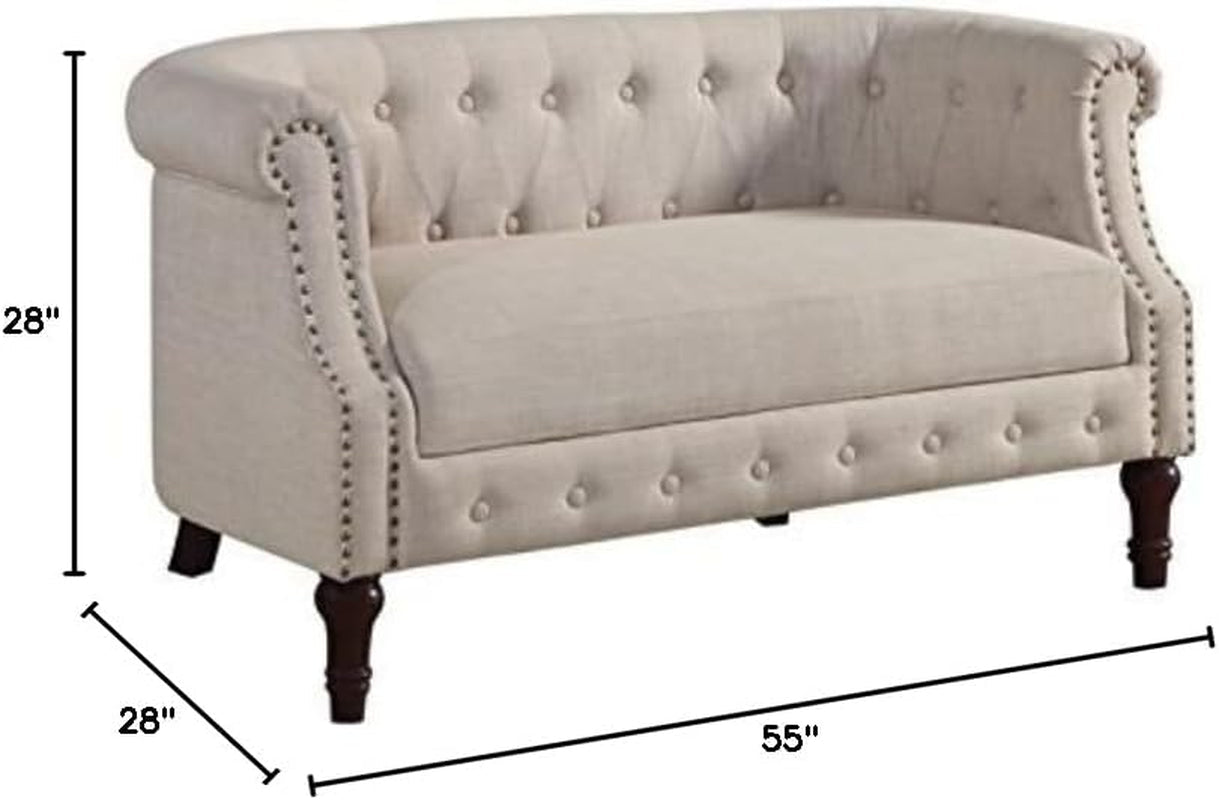 Beige Chesterfield Loveseat Classic, Elegant Design-2