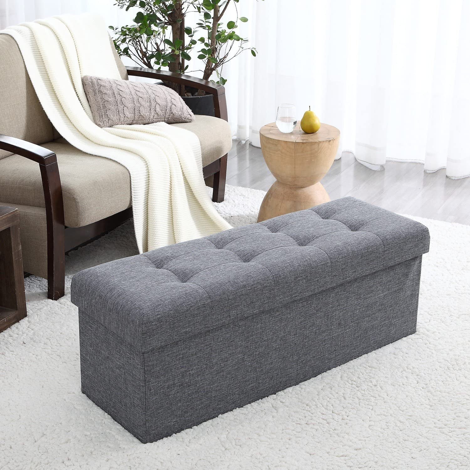 Gray Foldable Tufted Storage Ottoman Bench - 45″-0