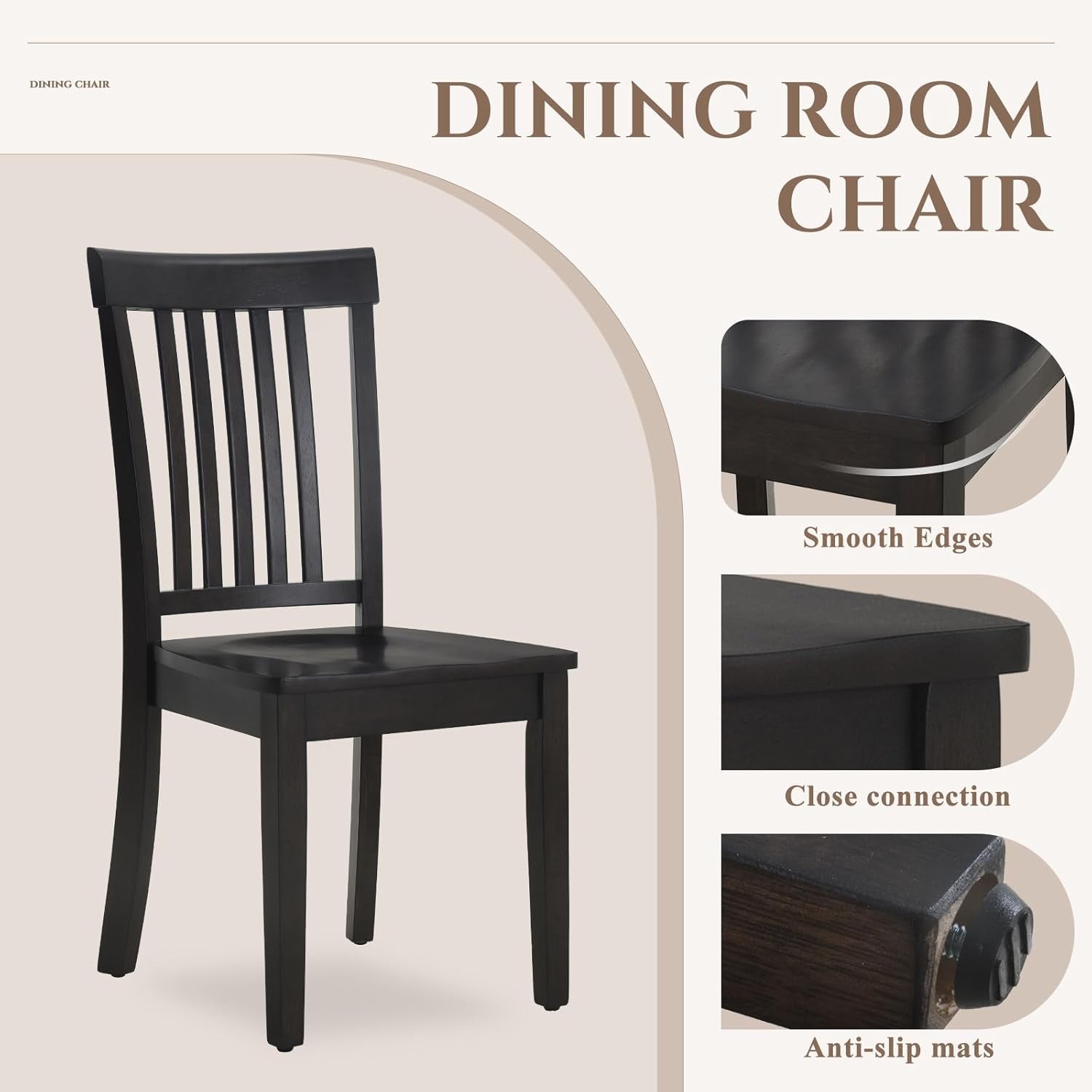 Wooden Dining Chairs Set of 6, Spindle High Back Windsor Kitchen Side Chair, Farmhouse Dining Chairs for Kitchen and Dining Room, Dark Brown-3