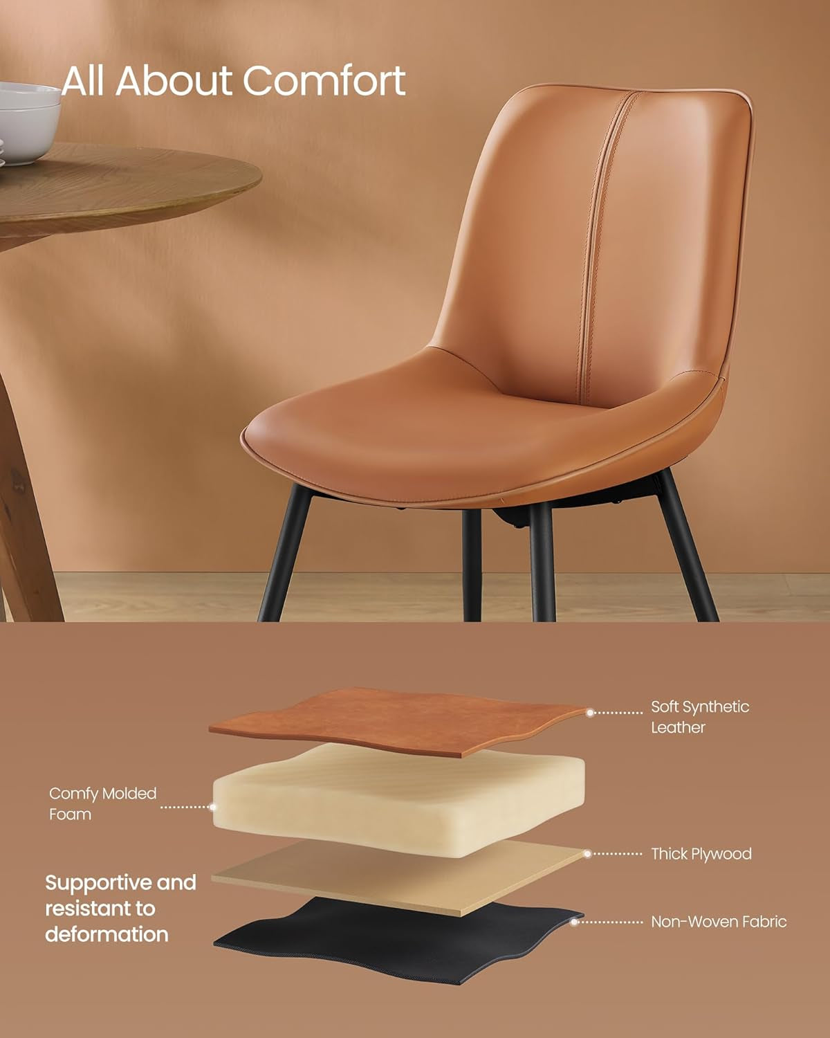 Caramel Brown Leather Swivel Dining Chairs (Set)-4