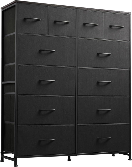 Tall Dresser for Bedroom with 12 Drawers, Dressers & Chests of Drawers, Fabric Dresser for Bedroom, Closet, Fabric Storage Dresser with Storage Drawers, Steel Frame, Wood Top, Charcoal Black-0