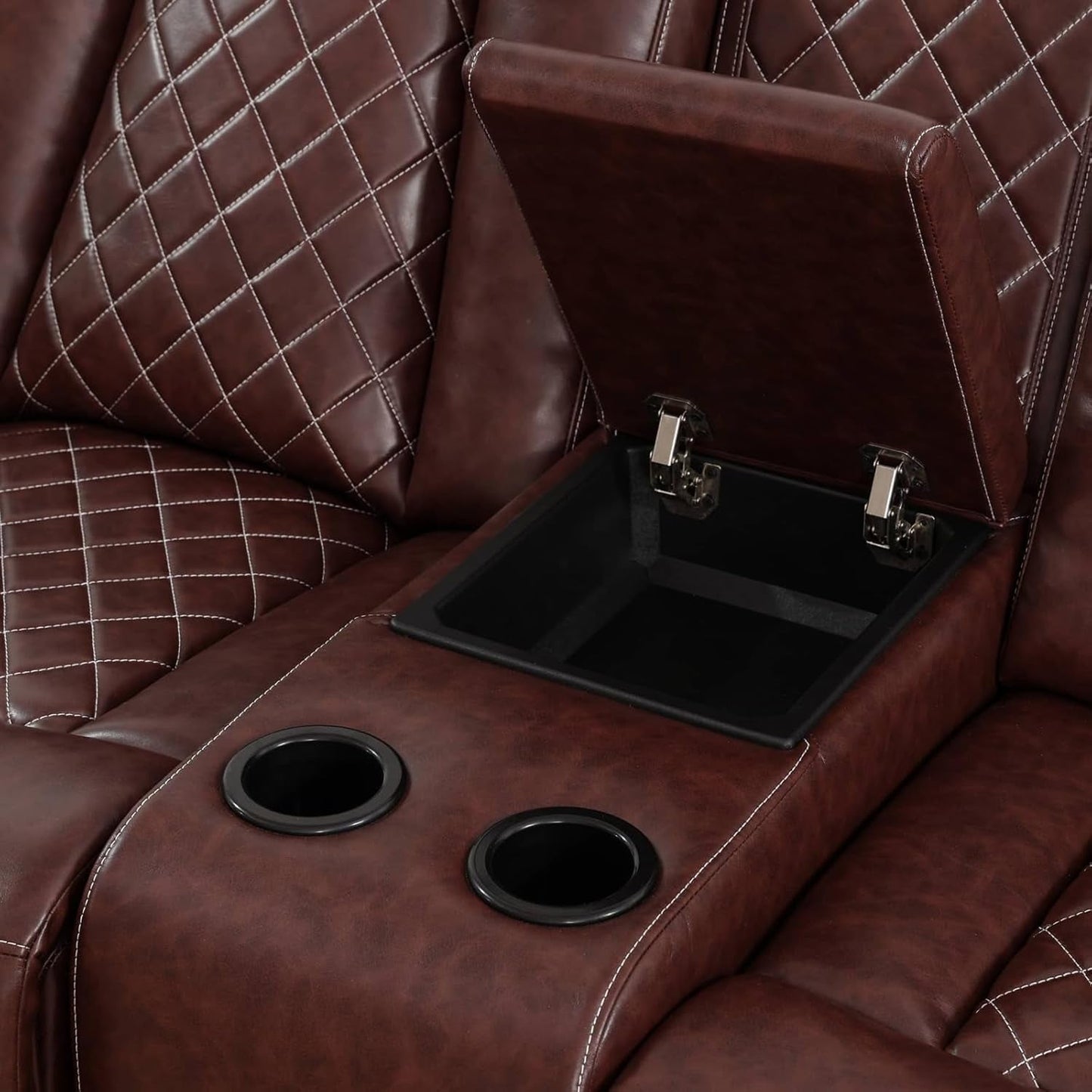 Leather Living Room Set, Power Recliner Sofa Set with LED Lights, Leather Recliner Sofa Set with USB Port/Storage Console/Cup Holders (Brown, 3PCS SOFA+LOVESEAT+CHAIR)-3