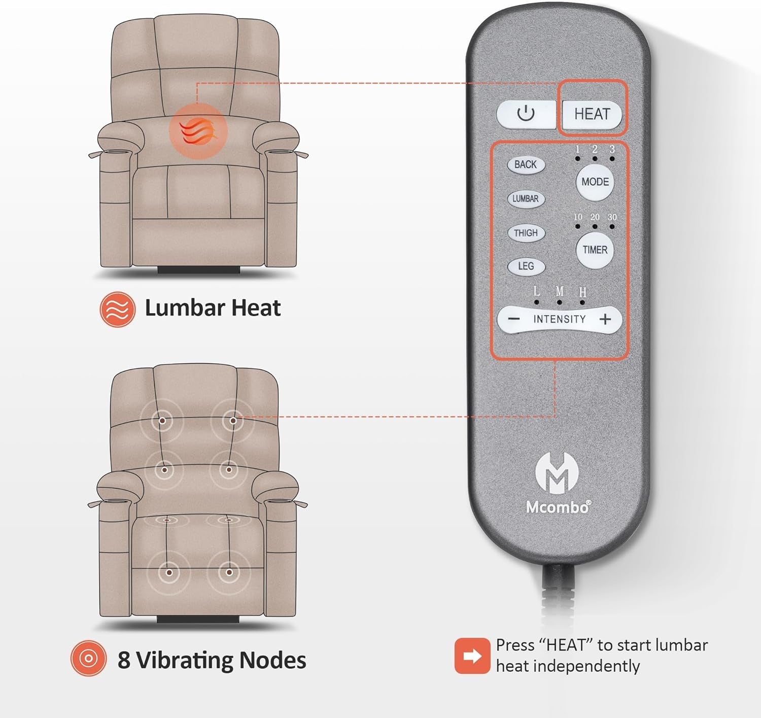 Dual Motor Lift Recliner Massage Heat Elderly Brown-4