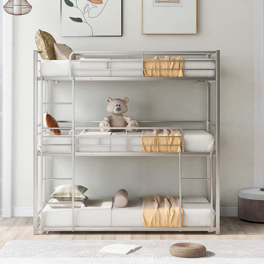 Silver Triple Metal Bunk Bed with Detachable Feature-0