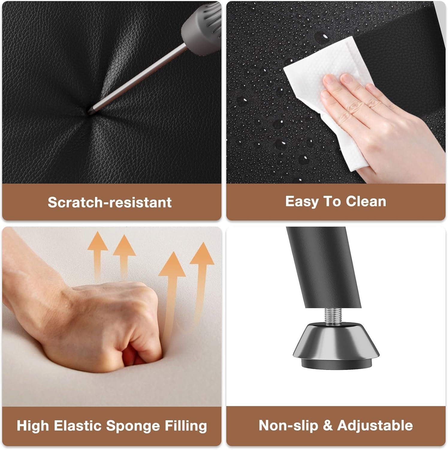 Bar Stools Set of 2, 24.6 Inch Counter Height Barstools, High Backrest Faux Leather Upholstered Counter Stools with Armless Footrest Modern Bar Chairs Tall Pub Stools for Kitchen Dining,Black-4