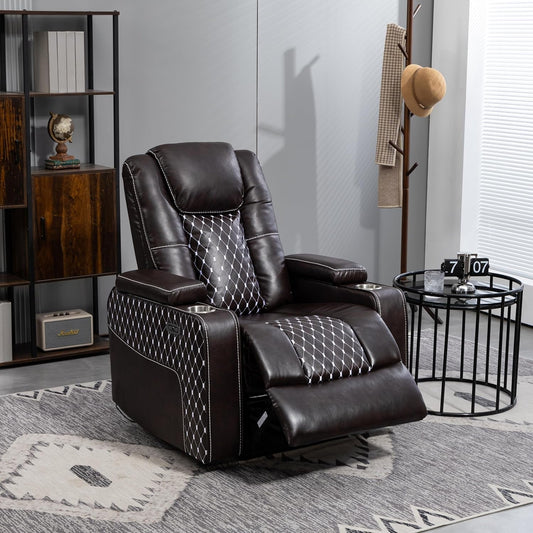Power Zero Gravity Recliner Chair Infinite Position Lift Armchair with Cupholder,Usb Ports,Storage Armrests and LED Light Strip for Living Room, Faux Leather Upholstery-0