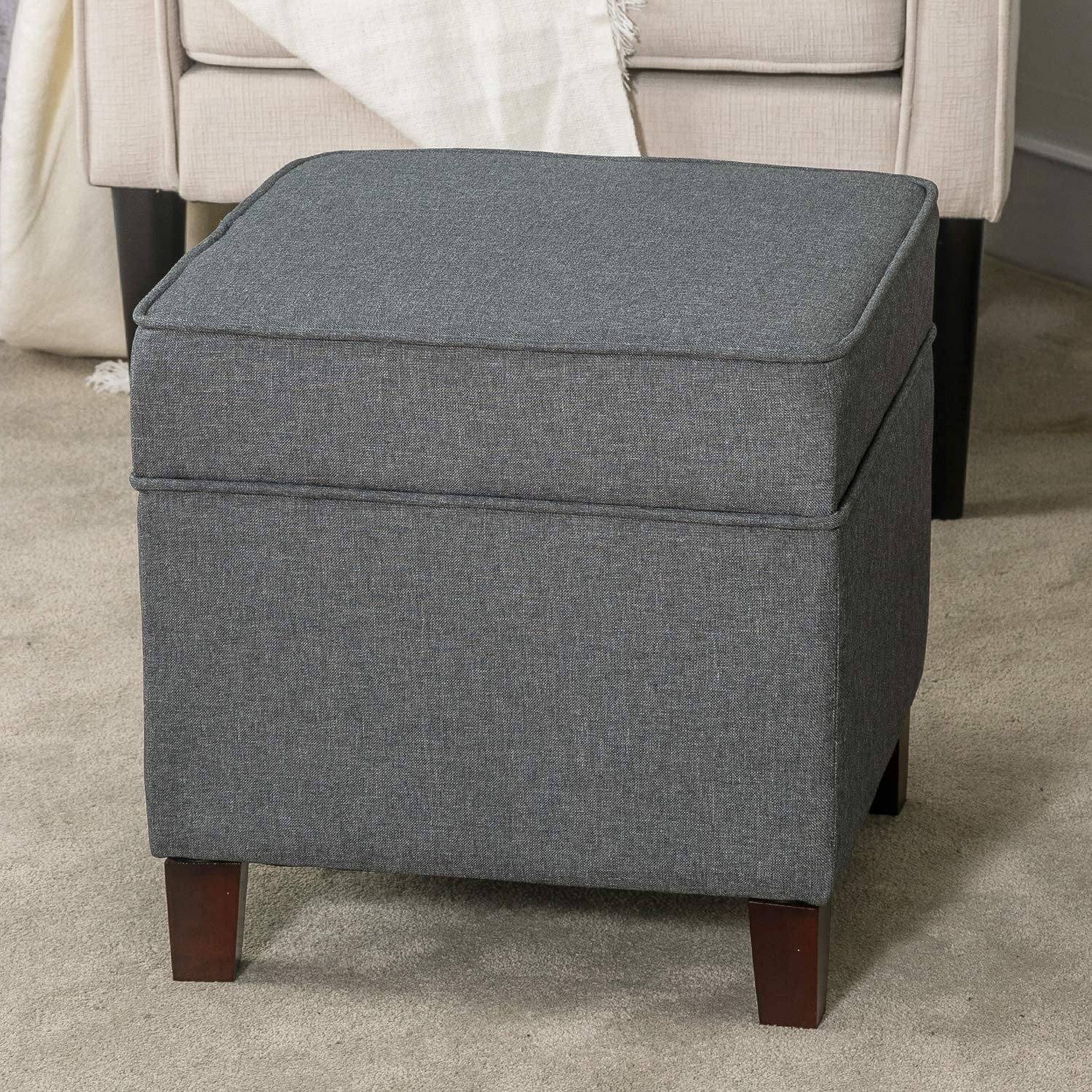 Dark Grey Ottoman with Wooden Legs and Storage-2
