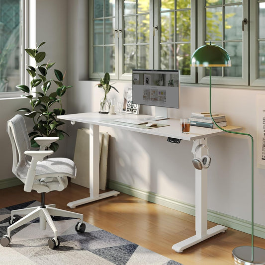 Electric Standing Desk, 48 X 24 Inches Height Adjustable Desk, Sit Stand up Desk for Work Office Home, Ergonomic Rising Computer Table with Memory Preset, White-1